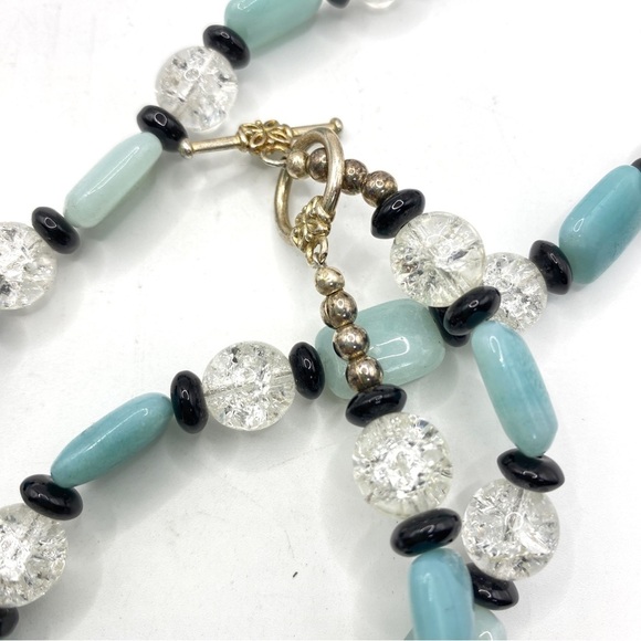 Glass Beads Toggle Clasp Necklace Crackle Glass & Blue Glass Beads - Picture 5 of 5